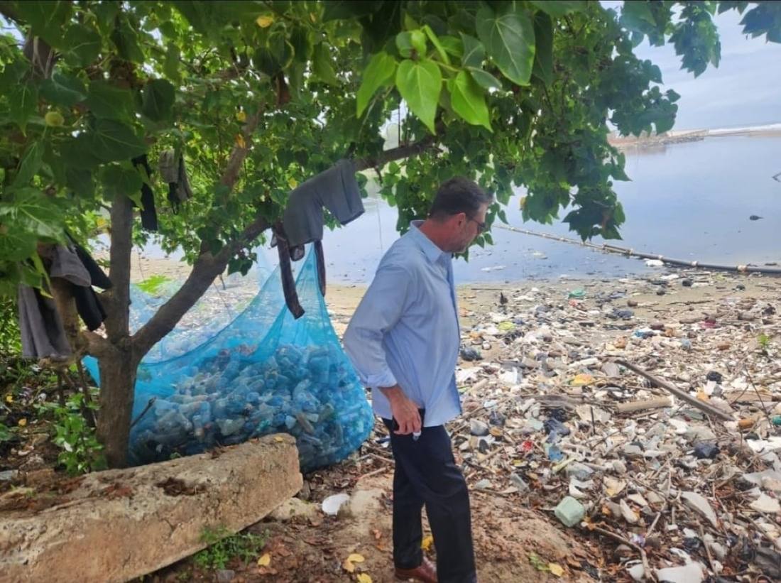 Collected plastic bottles gathered from a Ghanaian waterway during cleanup