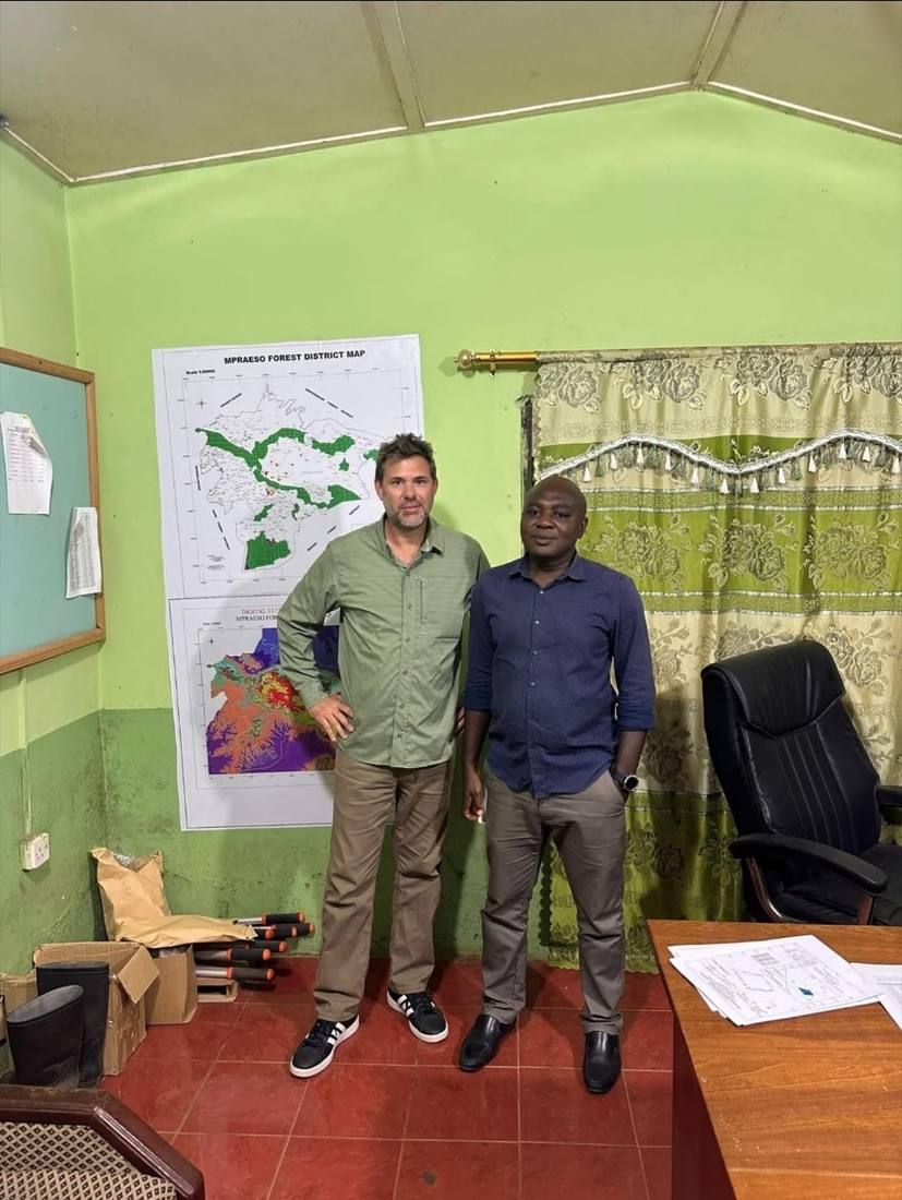 Forestry Commission office visit, Mpraeso Forest District map on the wall